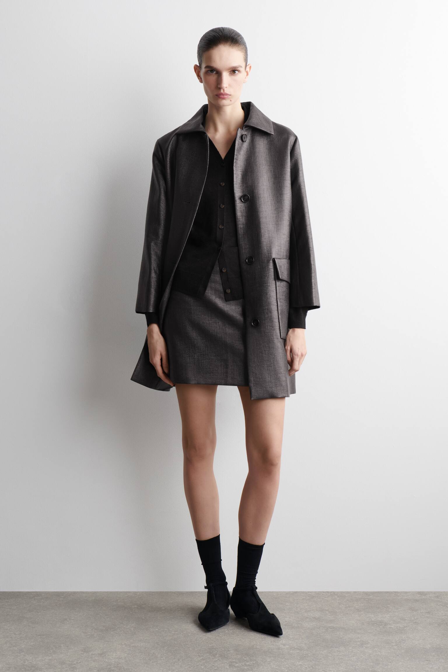 CAMICIA IN MAGLIA DI LINO E LANA MERINO - NERO/PIETRA MÉLANGE - 3