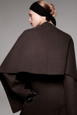 DOUBLE-FACED WOOL-BLEND CAPE — BROWN 12