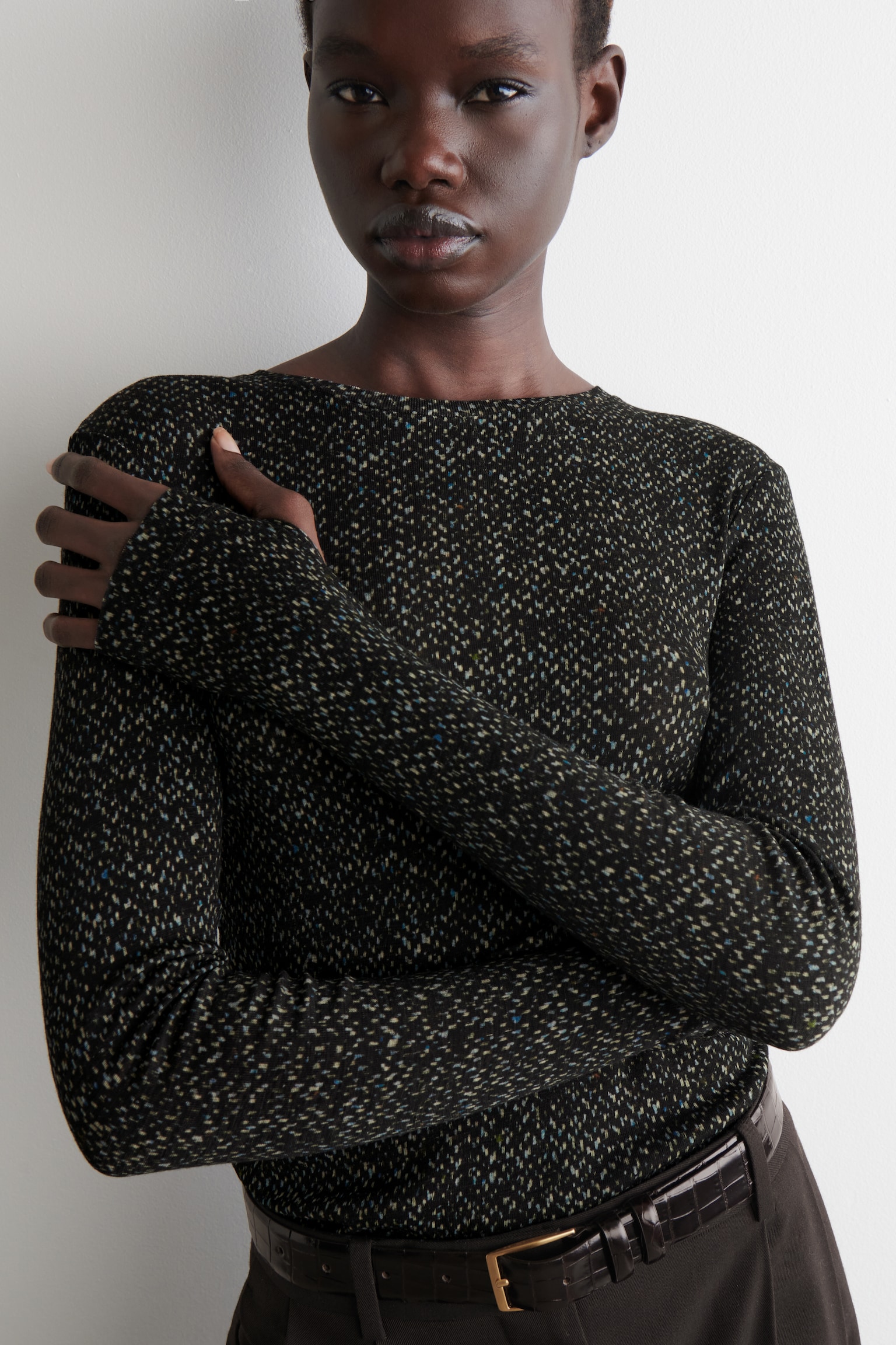 SLIM MERINO WOOL TOP - GREY / FLECKED/NAVY/CHARCOAL MÉLANGE/CAMEL MÉLANGE - 4