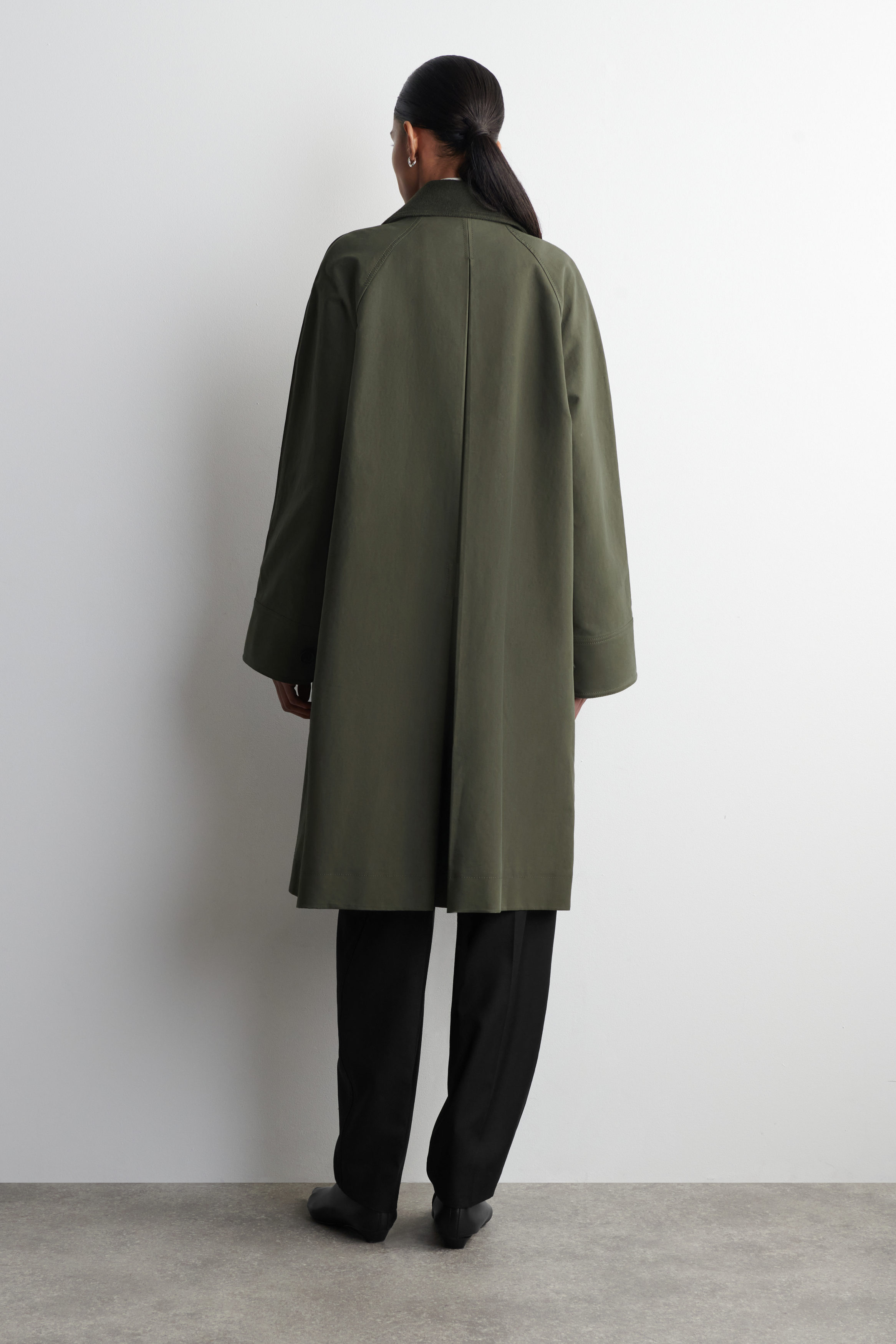 WOOL-TRIMMED LONG CAR COAT - DARK KHAKI | COS
