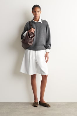 ROUNDED PURE CASHMERE CREW-NECK SWEATER — GRAY MÉLANGE 2