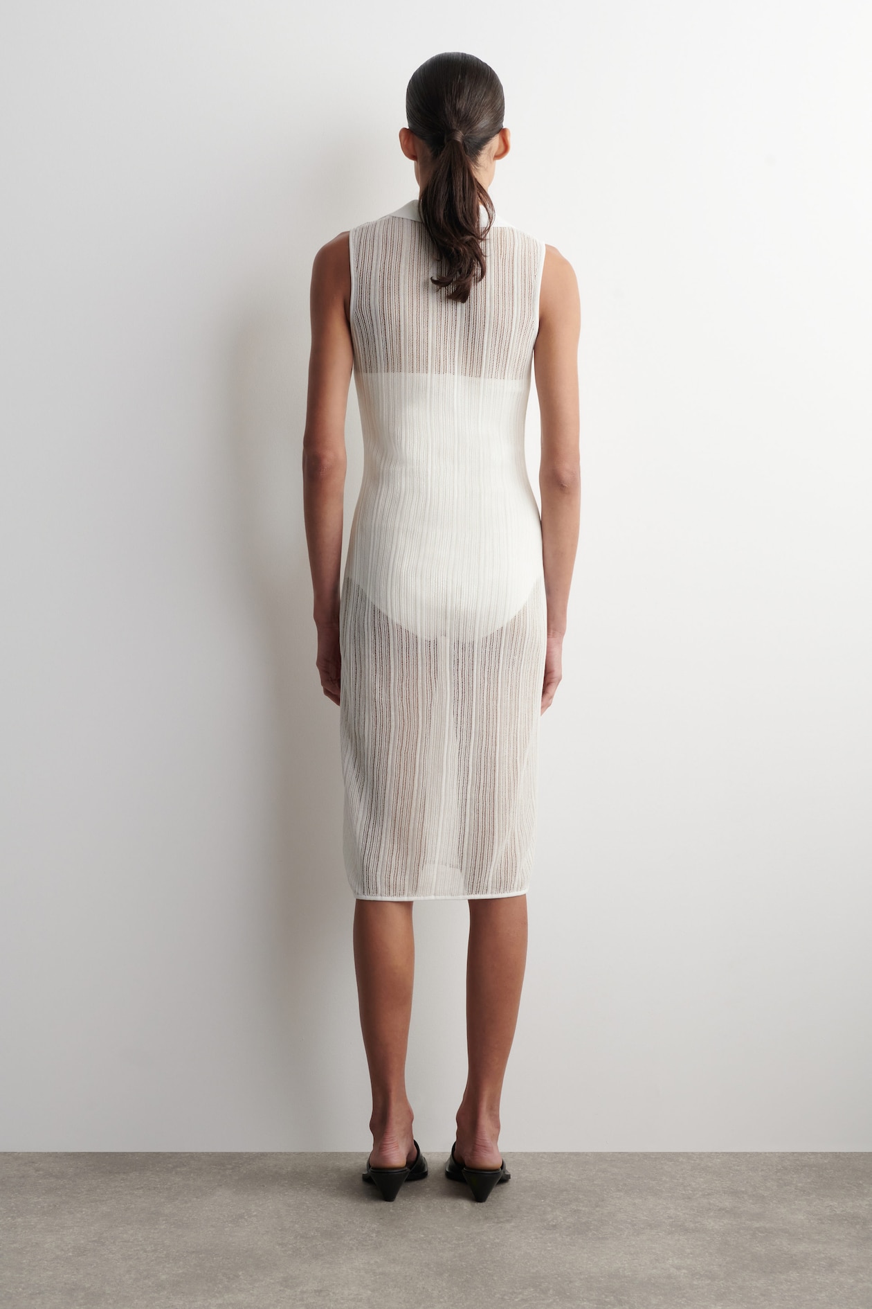 SHEER LACE-KNIT DRESS — CHALK