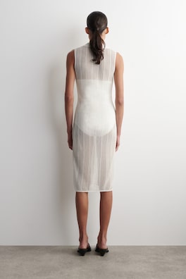 SHEER LACE-KNIT DRESS — CHALK 4