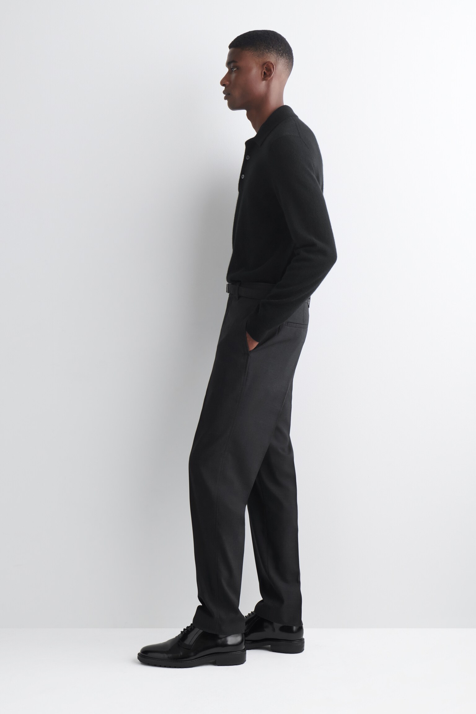 PANTALON SLIM CEINTURÉ EN LAINE MÉLANGÉE - GRIS/BRUN FONCÉ - 3