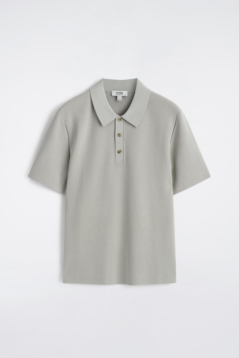 Slim Ribbed Bouclé-Knit Polo Shirt in Gray