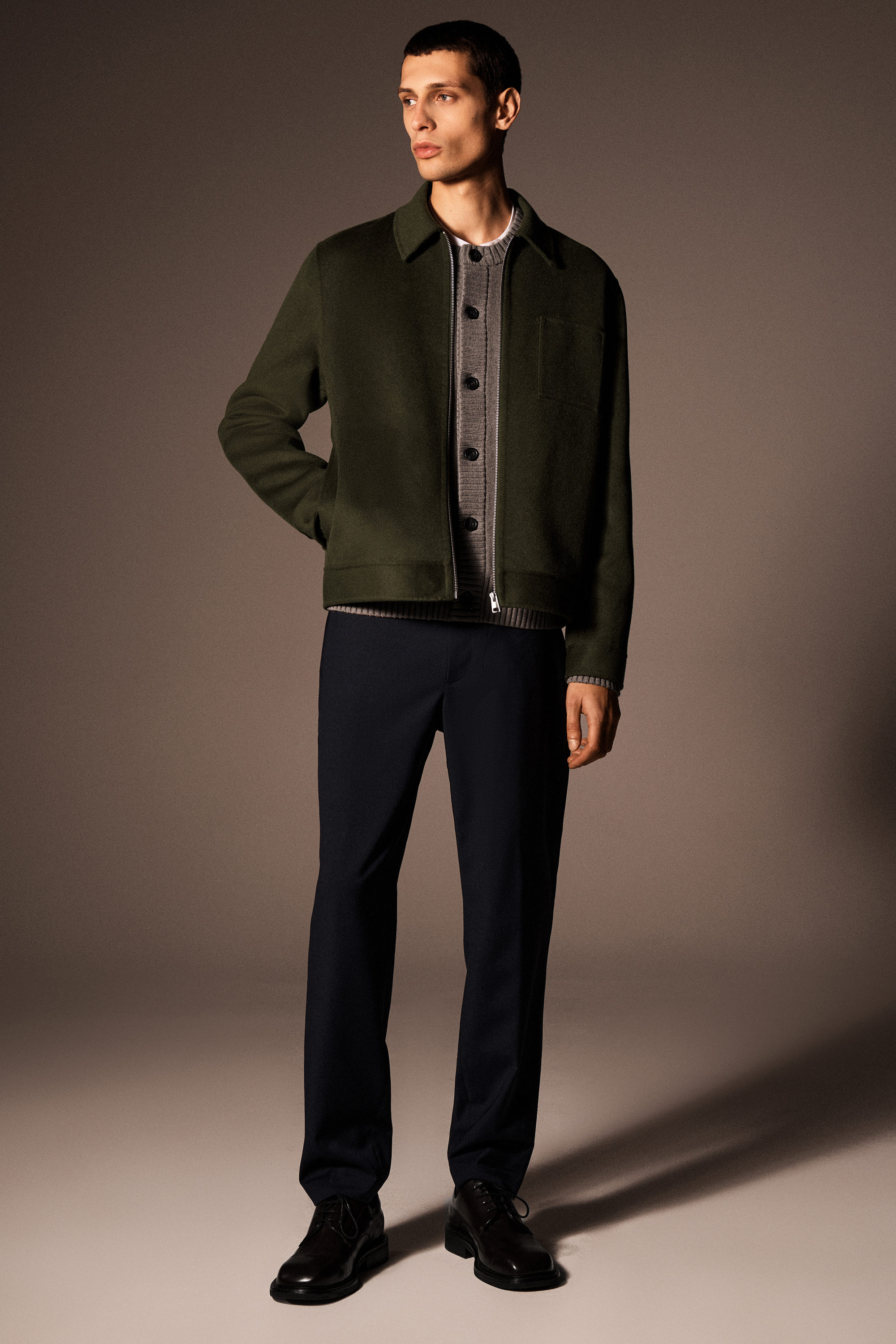 DOUBLE-FACED WOOL HARRINGTON JACKET - KHAKI | COS
