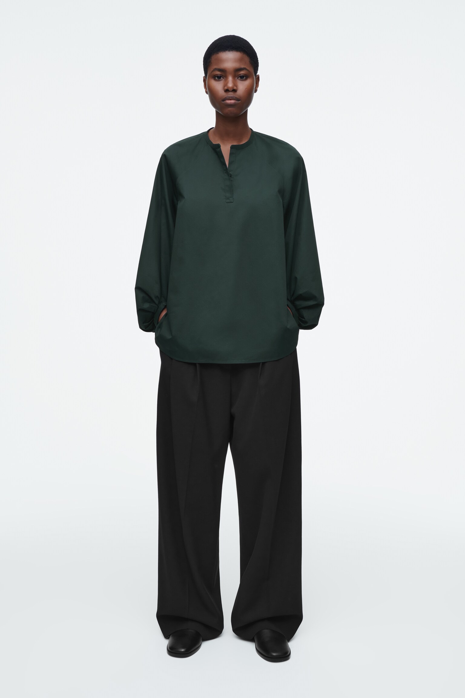 BLOUSE MANCHES BALLON - VERT FONCÉ/BLANC - 7
