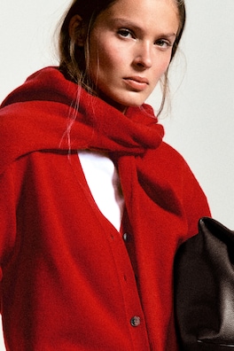 MERINO WOOL V-NECK CARDIGAN — RED 8