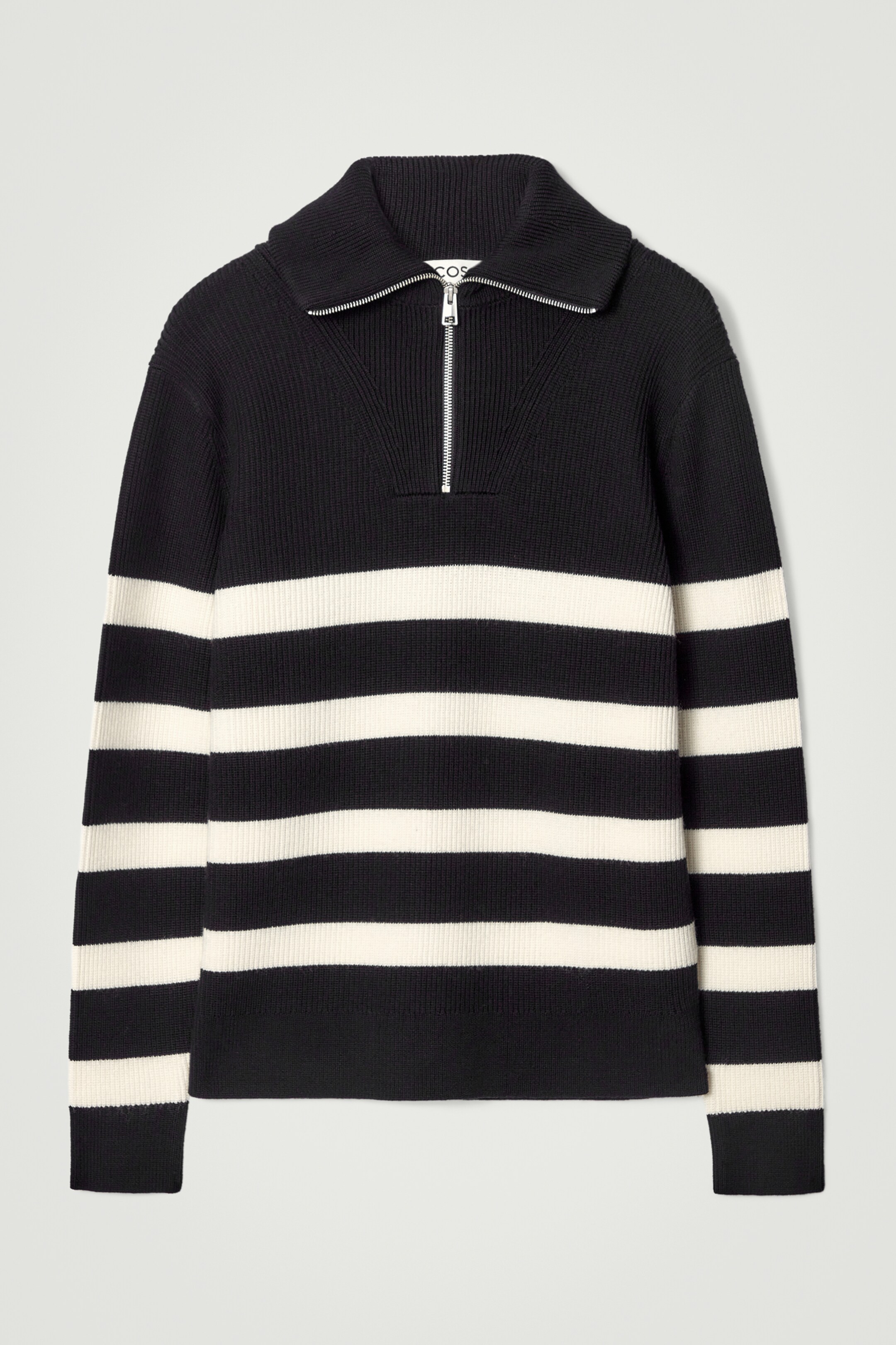 Grösseres Bild ansehen: PULLOVER AUS WOLL-BAUMWOLL-MIX MIT REISSVERSCHLUSS - SCHWARZ/CREME/GESTREIFT - HERREN | H&M CH 7
