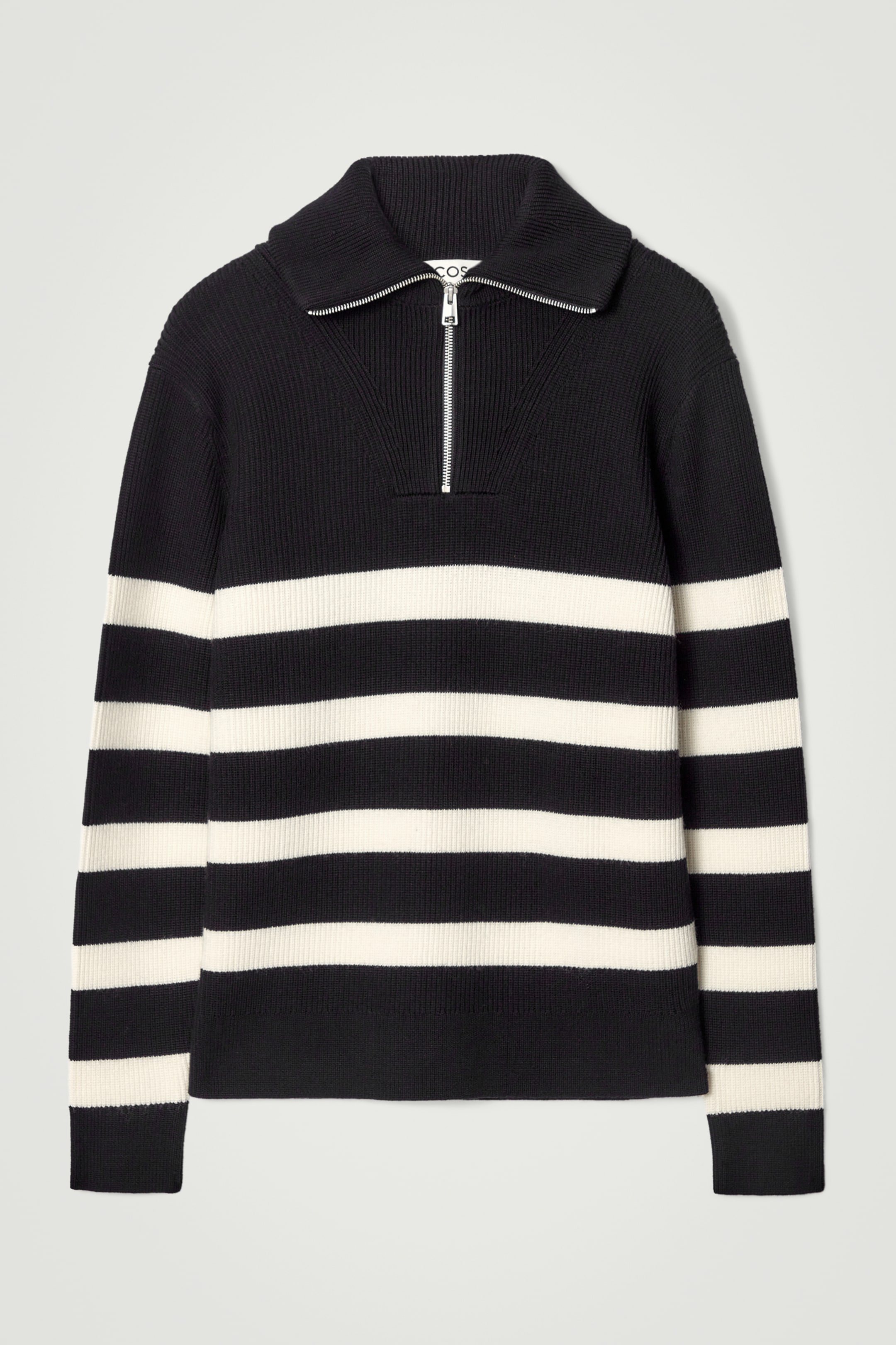 View larger image: MERINO WOOL HALF-ZIP JUMPER - BLACK / CREAM / STRIPED - Men | H&M GB 7