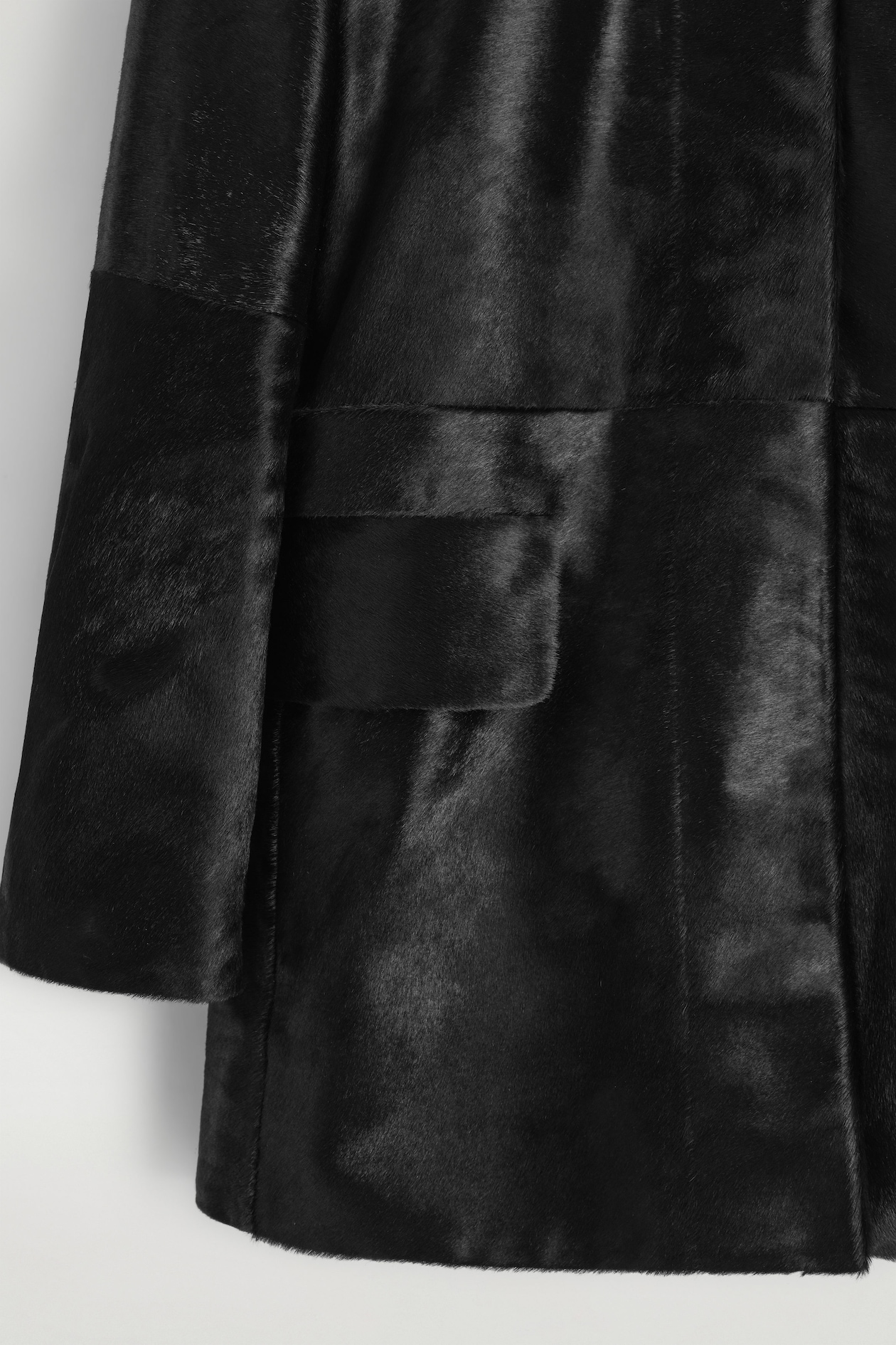 PONY HAIR-EFFECT LEATHER JACKET — BLACK