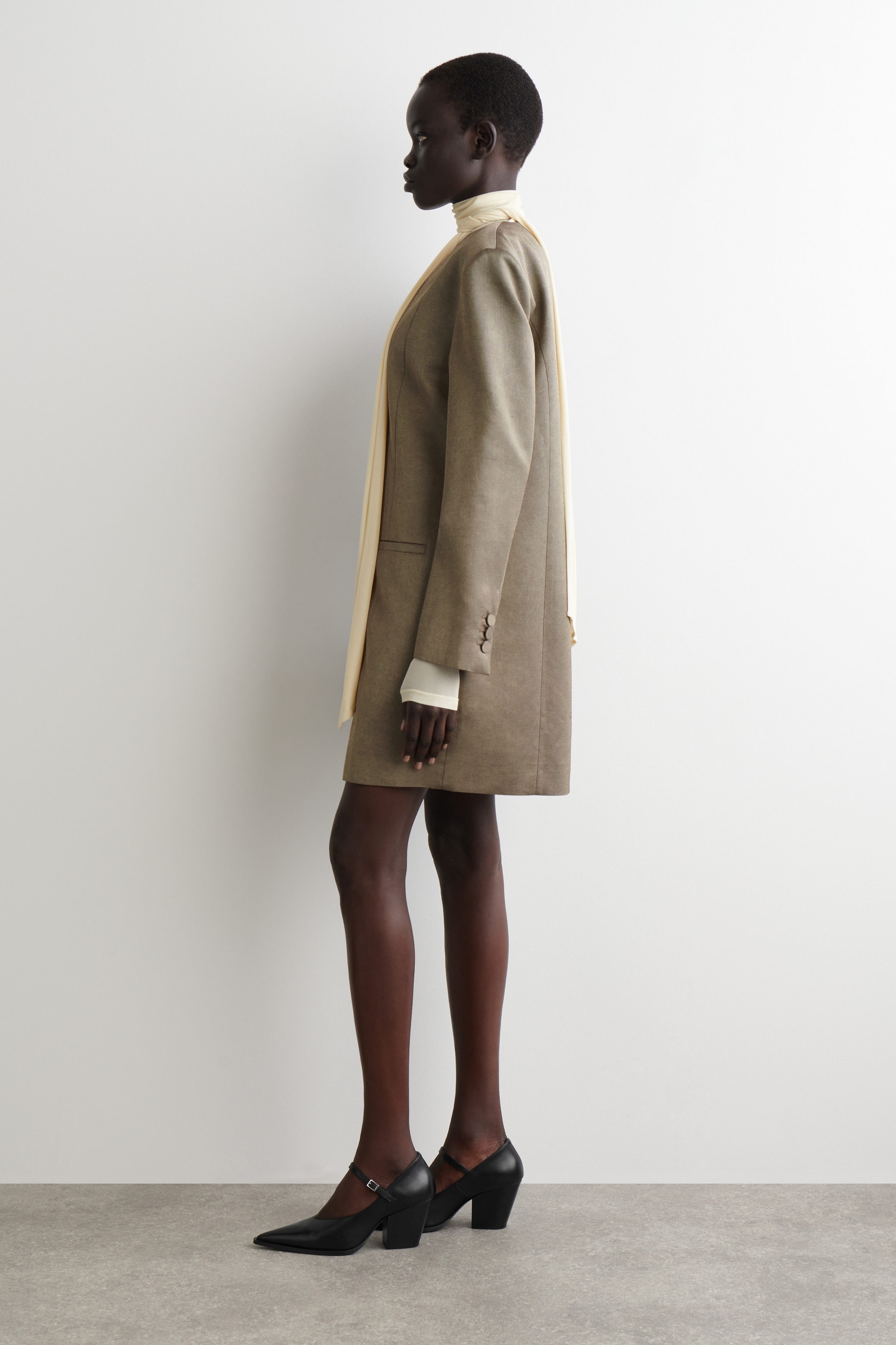 METALLIZED WOOL-BLEND TUXEDO DRESS