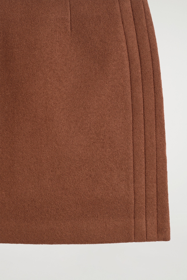 TOPSTITCHED WOOL MINI SKIRT — BROWN