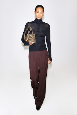 MERINO WOOL BUTTONED MOCK-NECK TOP — CHARCOAL MÉLANGE 2