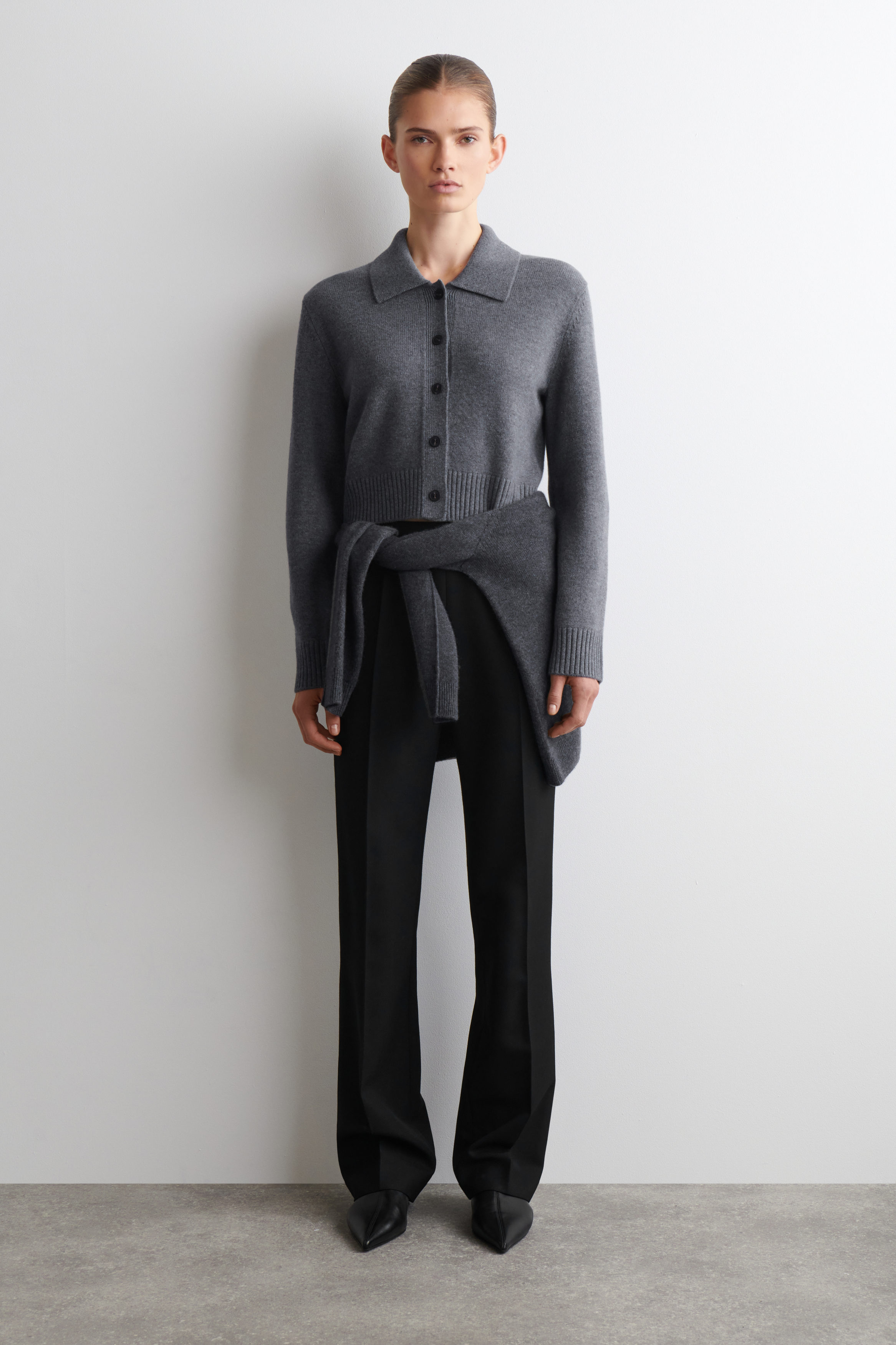 COLLARED MERINO WOOL CARDIGAN - GRAY MÉLANGE | COS US