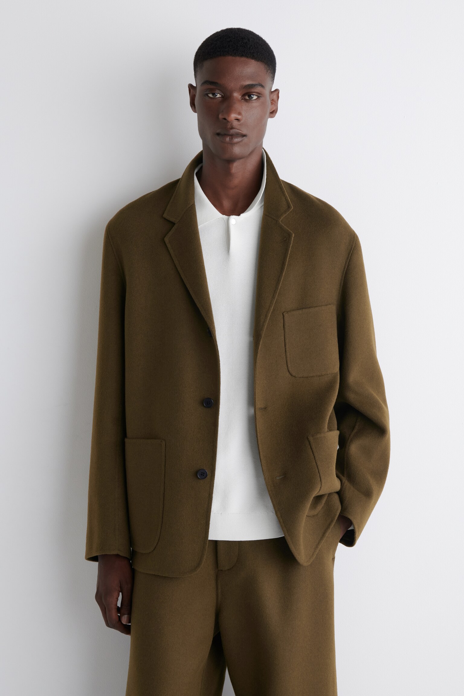 UNSTRUCTURED DOUBLE-FACED WOOL BLAZER - BROWN/CHARCOAL