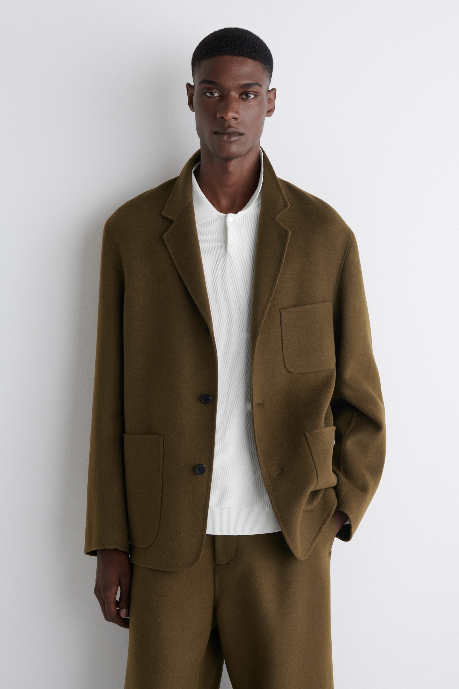 UNSTRUCTURED SPLIT WOOL BLAZER - BROWN/CHARCOAL