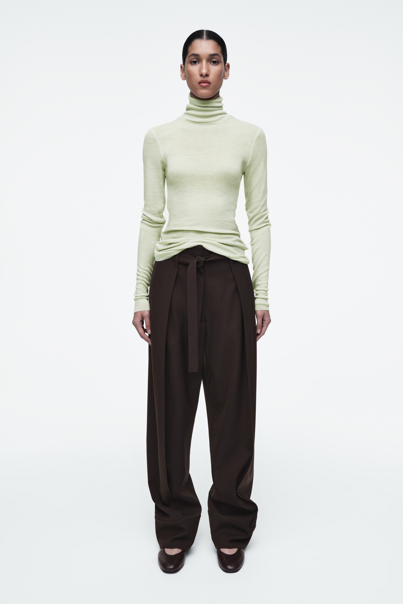 MERINO WOOL TURTLENECK TOP - SAGE GREEN/DARK BROWN/ORANGE/GREEN/APRICOT/BLACK/BRIGHT BLUE/GREY / ARGYLE/LEOPARD - 7