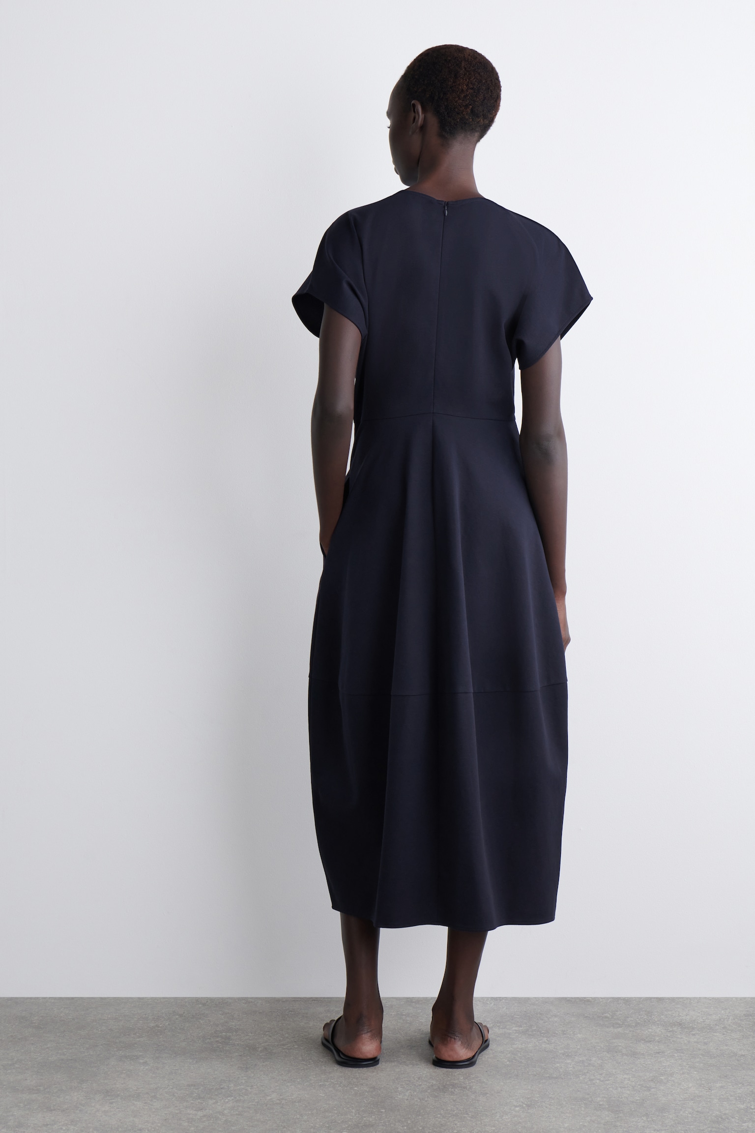 MIDIKLEID AUS BAUMWOLLE - NAVYBLAU/SCHWARZ - 3