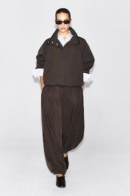 NYLON mock-NECK JACKET — BROWN 2