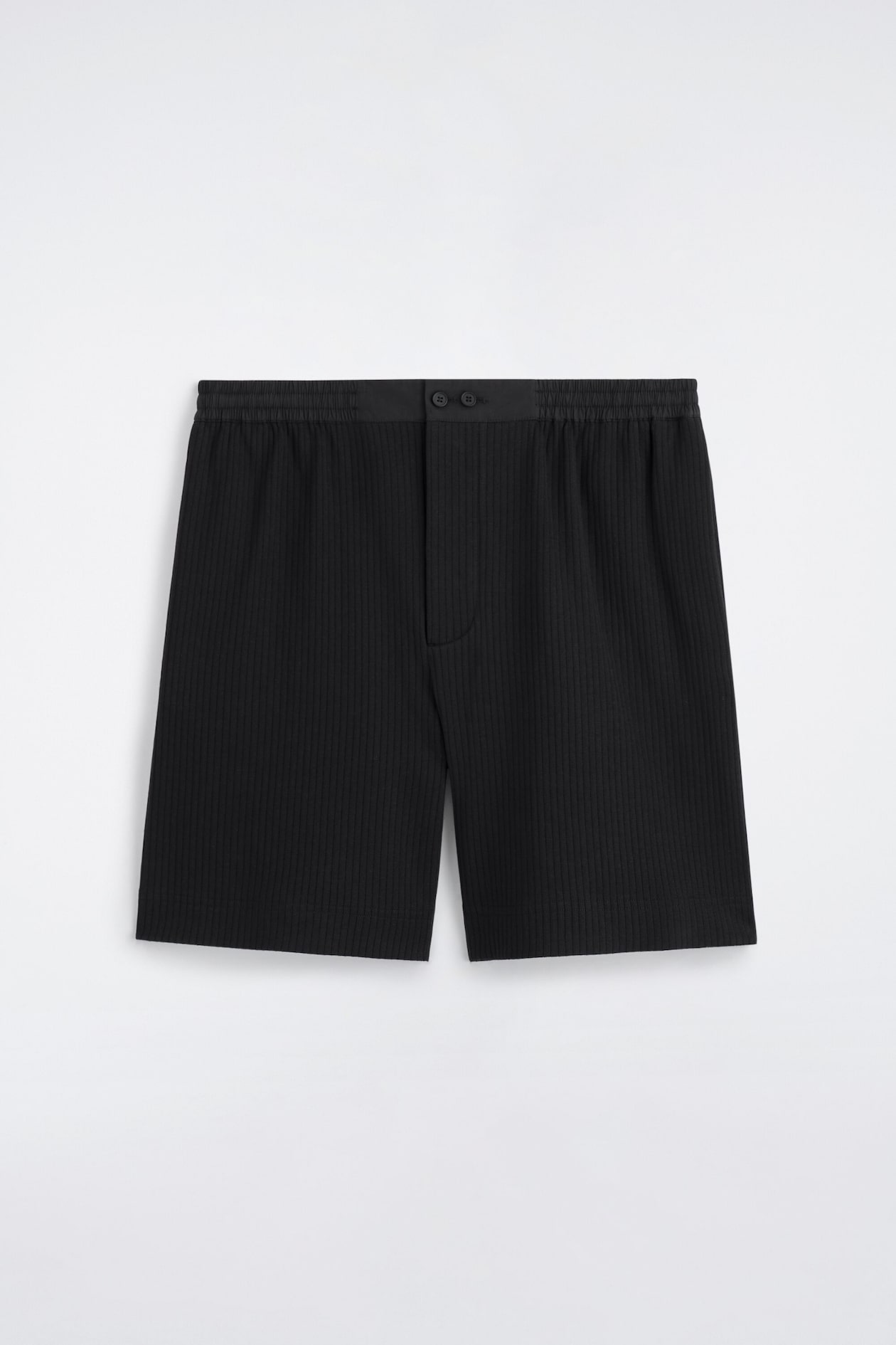 RIBBED COTTON-JERSEY SHORTS — BLACK