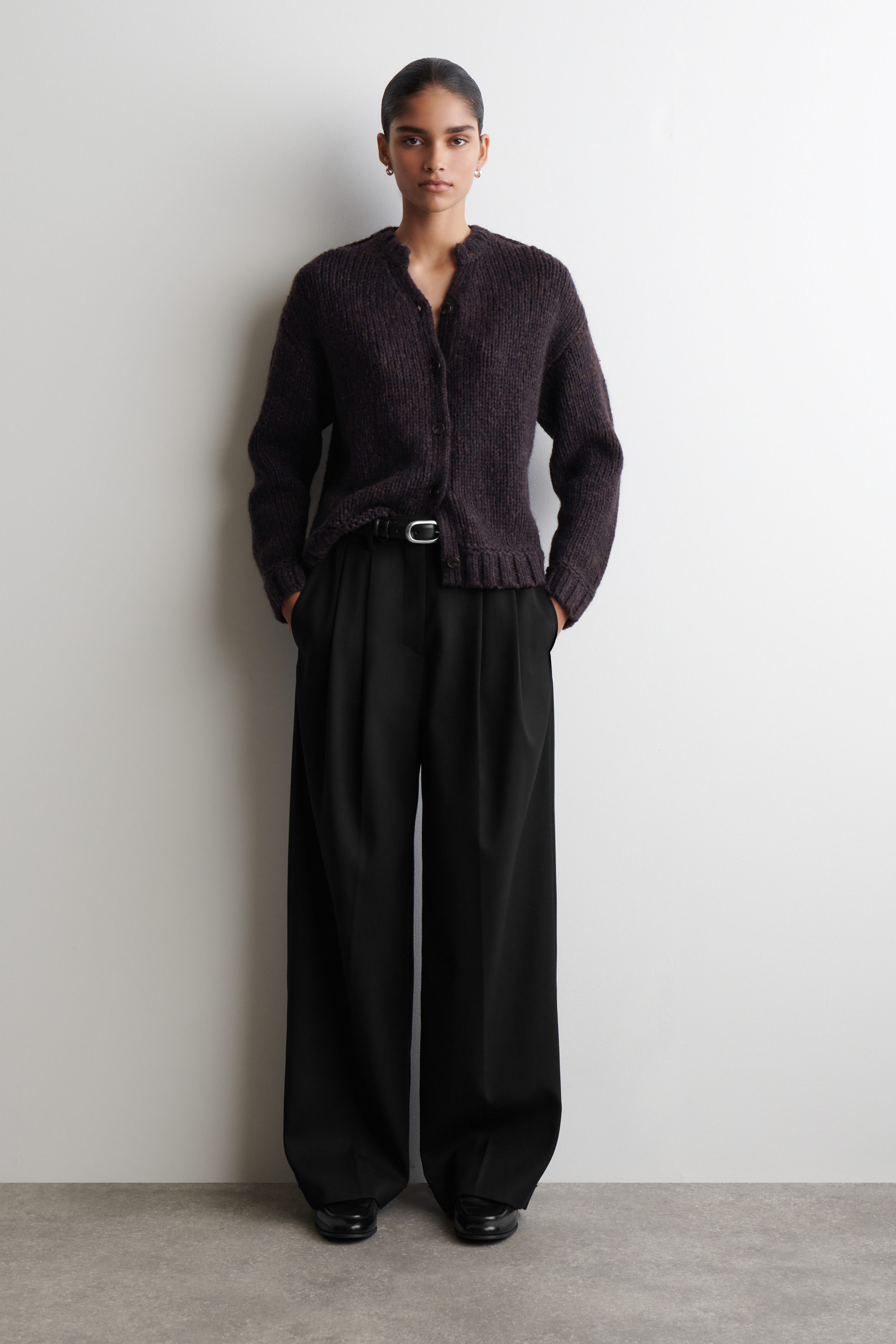 FLECKED CHUNKY WOOL-ALPACA CARDIGAN - BROWN / NAVY | COS US