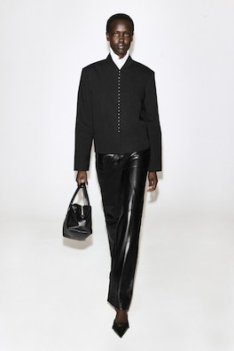 STUD-DETAIL CROPPED LINEN BLAZER — BLACK 3