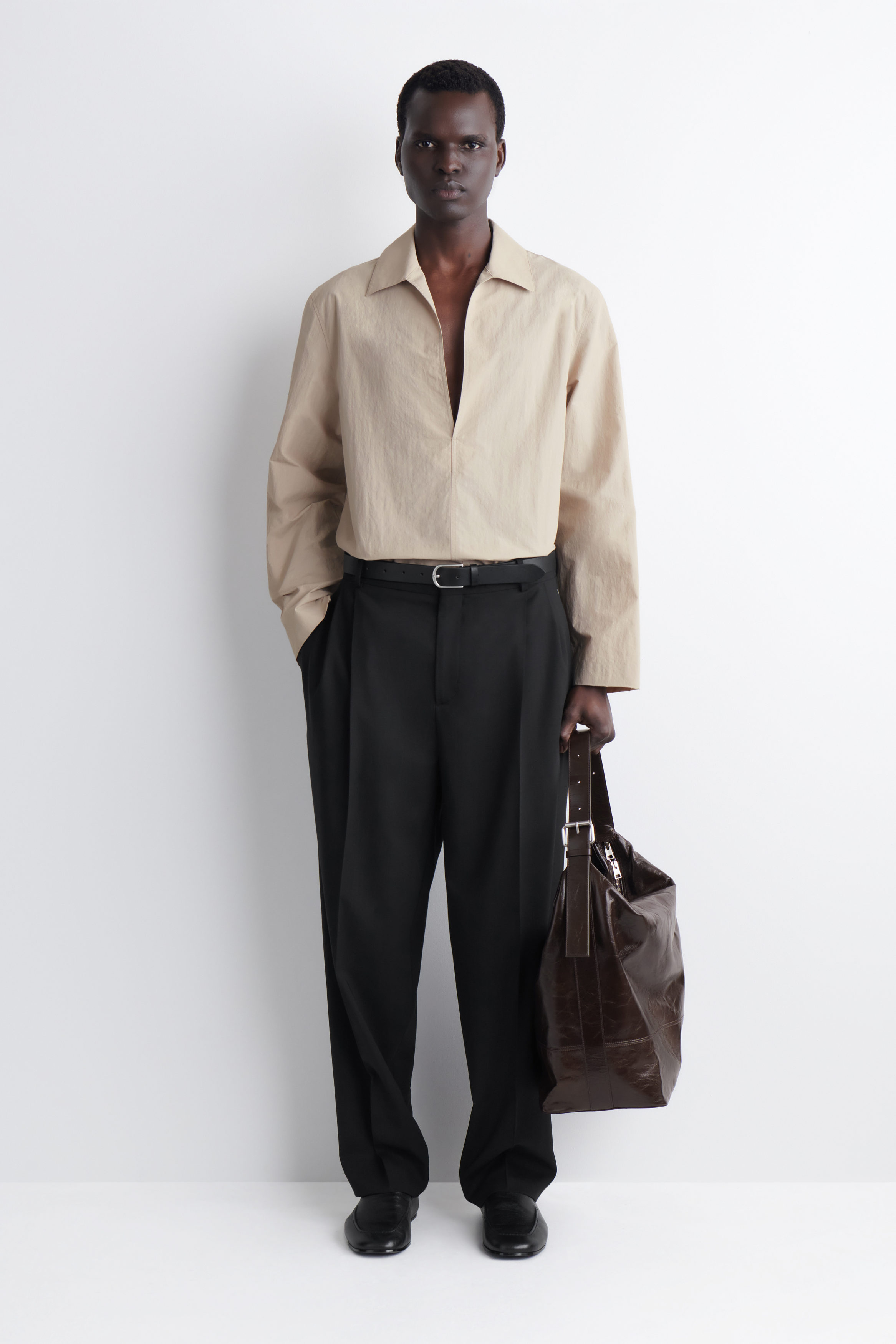 TAILORED OPEN-COLLAR NYLON SHIRT - COOKIE | COS US