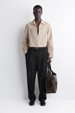 TAILORED OPEN-COLLAR NYLON SHIRT — BISCUIT 2
