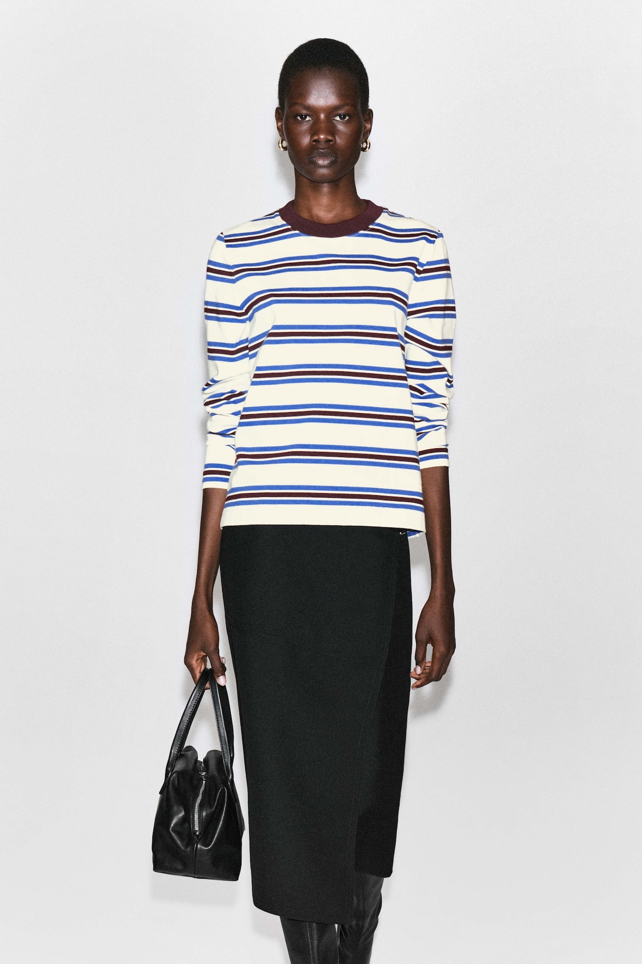 CLEAN CUT LONG-SLEEVED T-SHIRT — WHITE / BLUE / STRIPED
