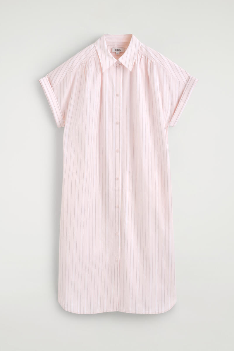 Striped Short-Sleeved Cotton Shirt Dress