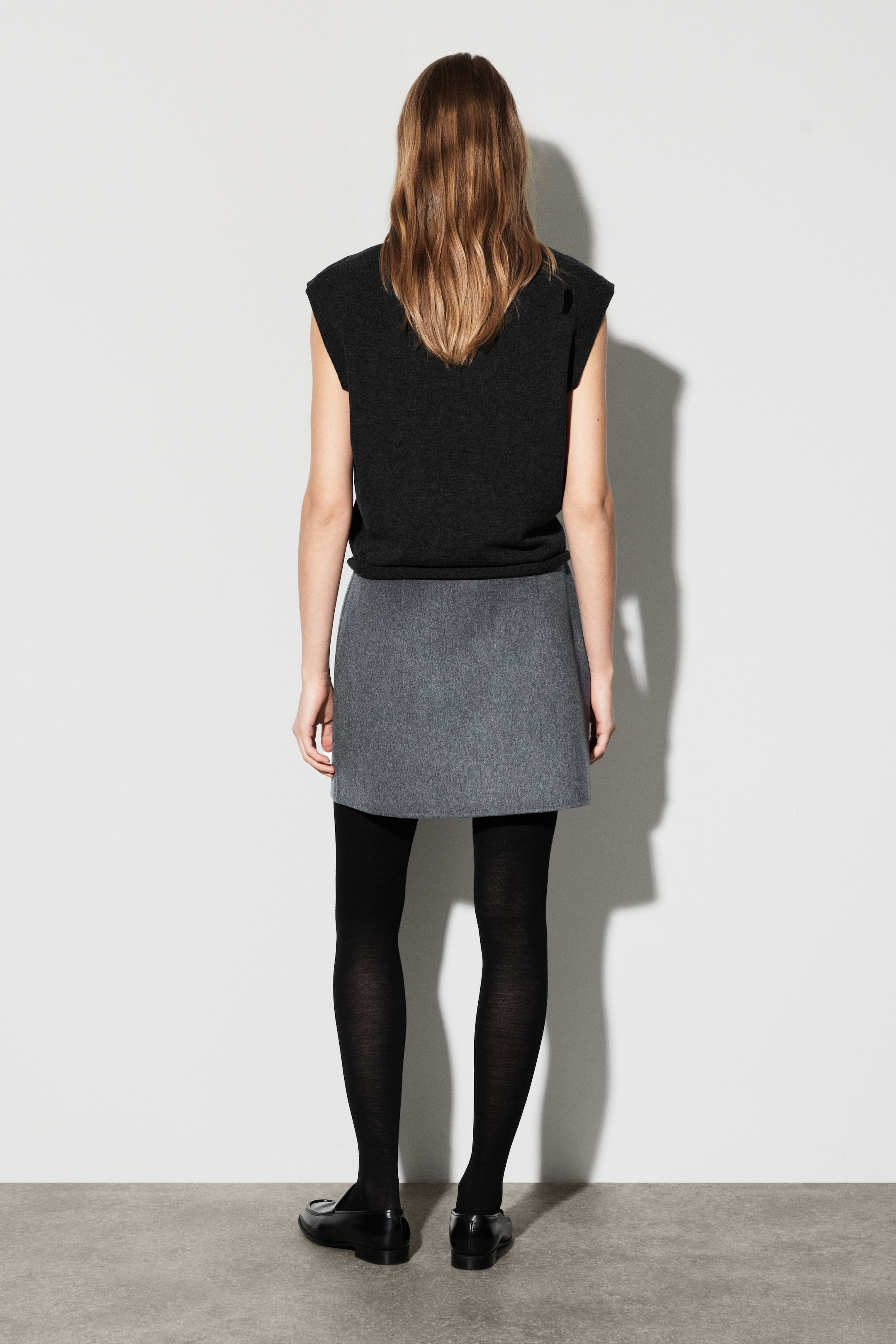 BUTTONED DOUBLE-FACED WOOL MINI SKIRT