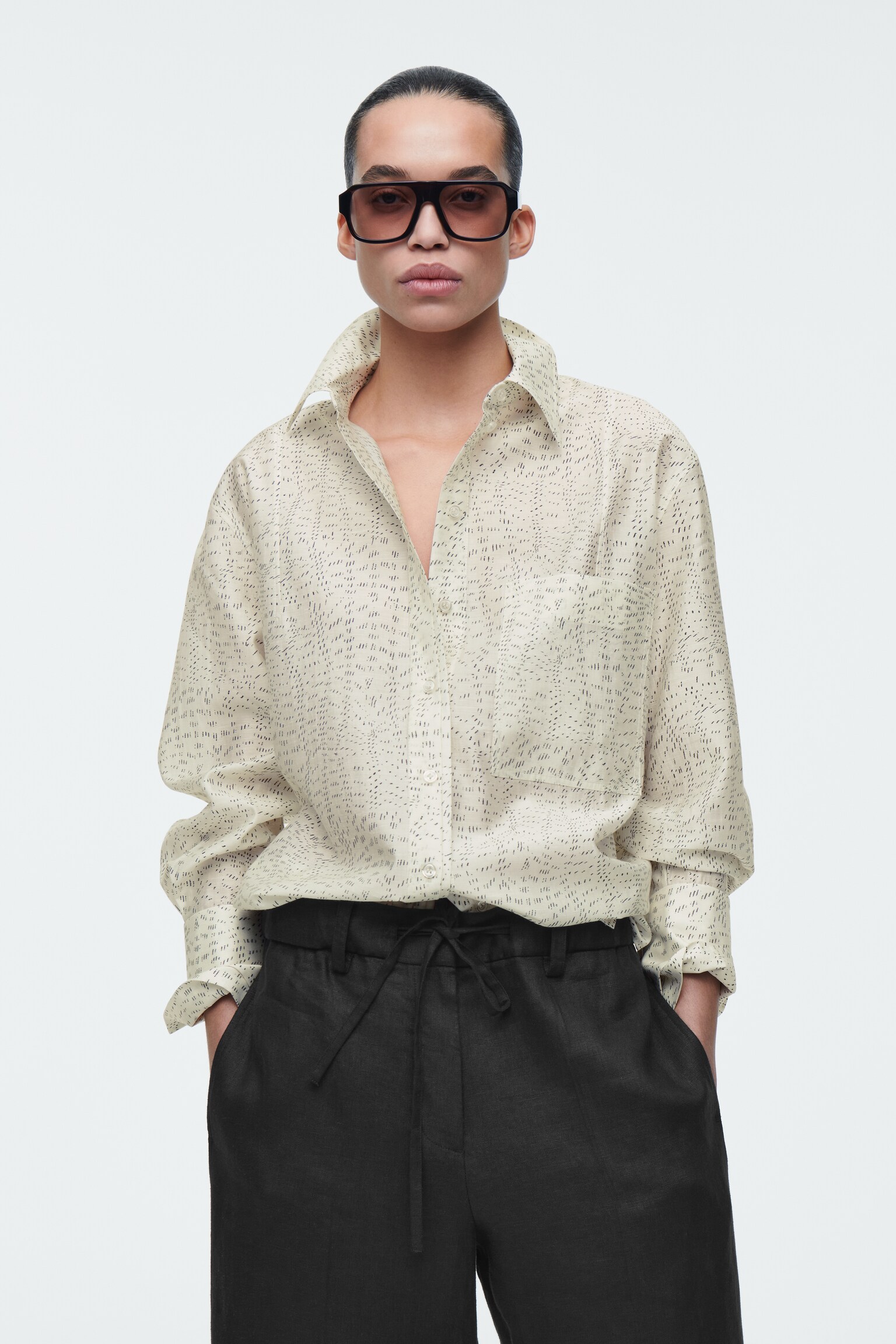 CAMISA FLUIDA ESTAMPADA - CHAMPAGNE / ESTAMPADO/ROSA CLARO / ESTAMPADO - 1