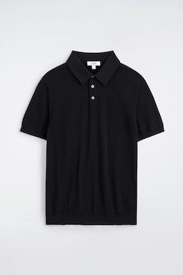 SLIM KNITTED SILK POLO SHIRT — BLACK 7