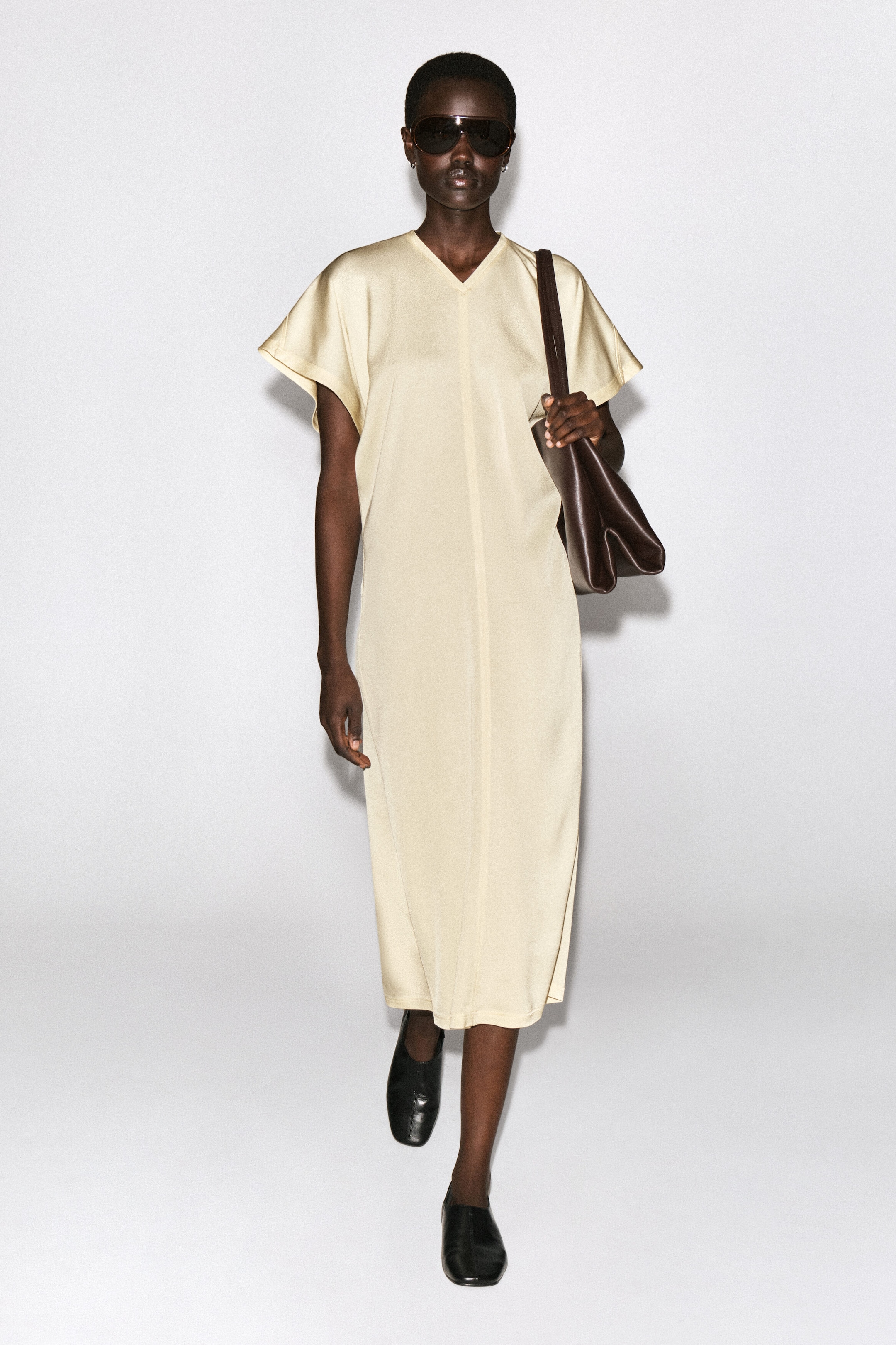 cos beige dress DRAPED V-NECK CREPE MIDI - YELLOW this striking mini dress _related_escape-blue Sequin One-Shoulder Plus Long Size:18 - 20