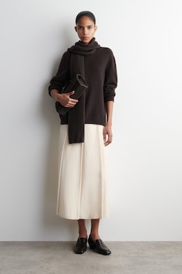 PLEATED A-LINE MIDI SKIRT — CREAM 1