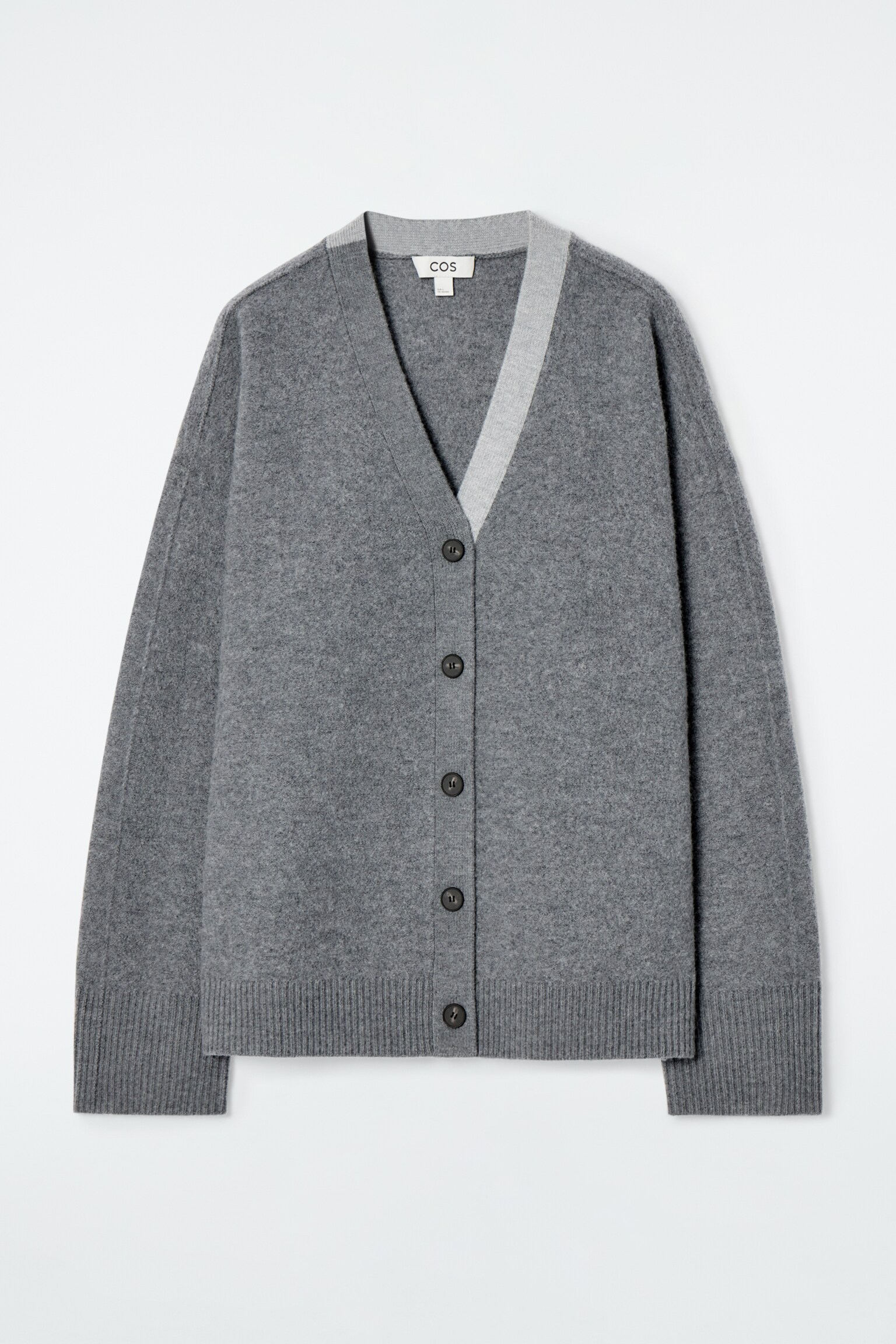 CARDIGAN À ENCOLURE EN V EN LAINE COLOUR-BLOCK - GRIS - 2