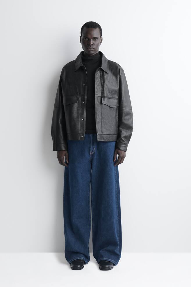 JEANS FOLD A GAMBA LARGA CON FINITURA CIMOSATA - BLU SCURO - 1