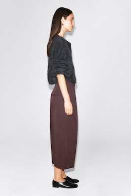 COTTON CROPPED BARREL-LEG PANTS — BROWN 3