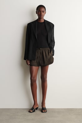 SATIN TRACK SHORTS — BROWN 1