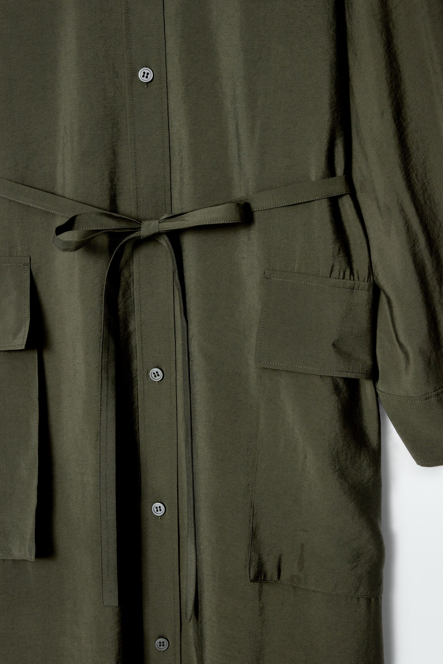 VESTIDO CAMISERO FUNCIONAL CON CINTURÓN - VERDE OSCURO - 4