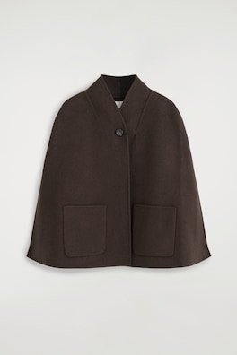 SHAWL-COLLAR DOUBLE-FACED WOOL CAPE — BROWN 6
