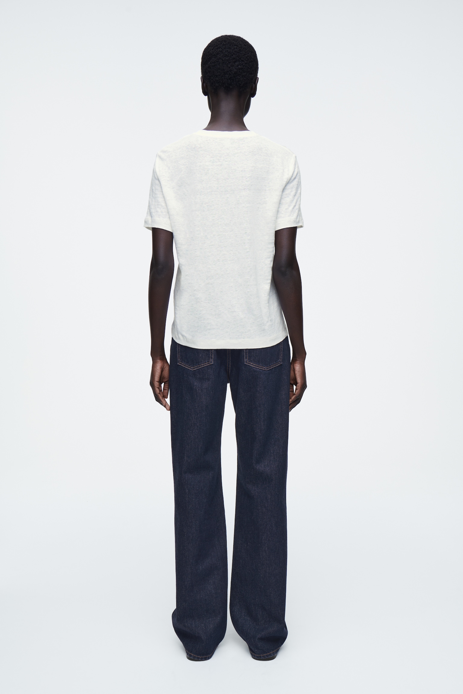 CREW-NECK LINEN T-SHIRT - WHITE/DUSTY BLUE/UNDYED / STRIPED/BLACK - 5