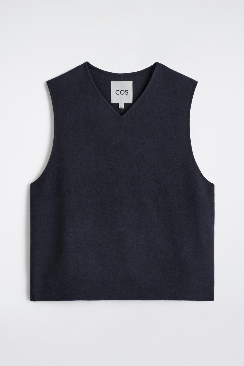 Cos Split Wool V-neck Vest In Blue