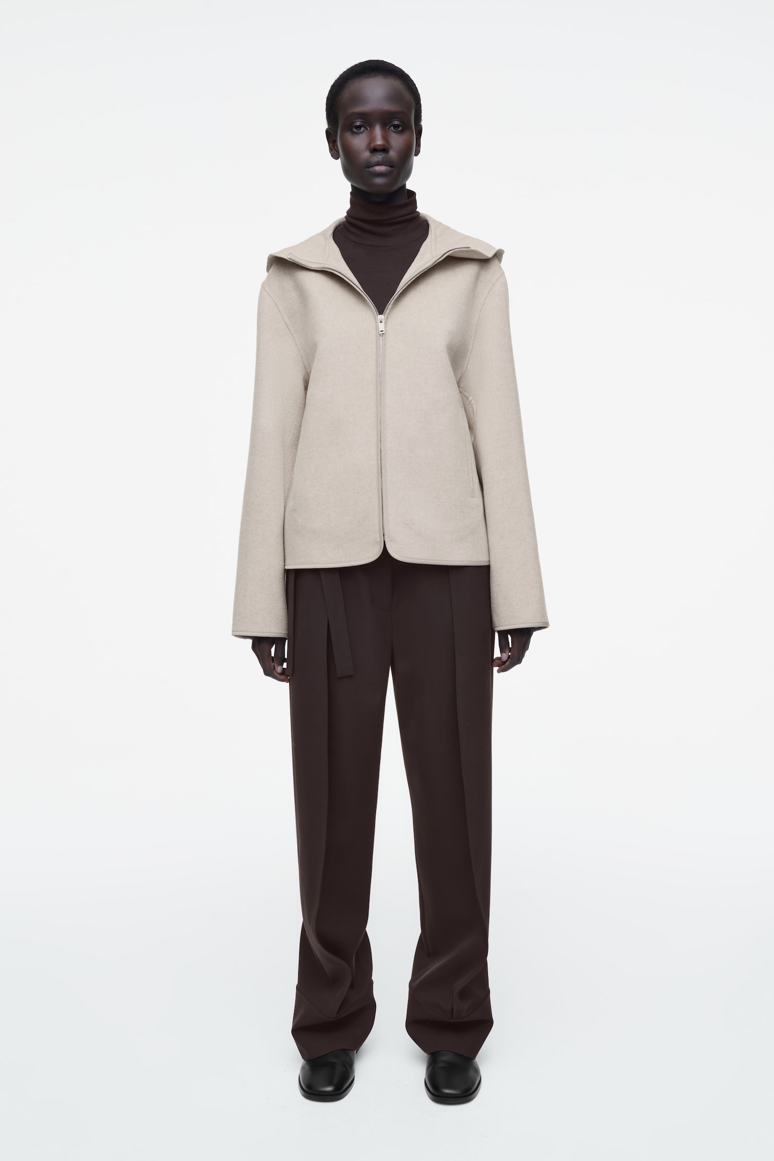 CHAQUETA DE LANA CON CAPUCHA DE DOBLE FAZ - BEIGE CLARO/GRIS - 6