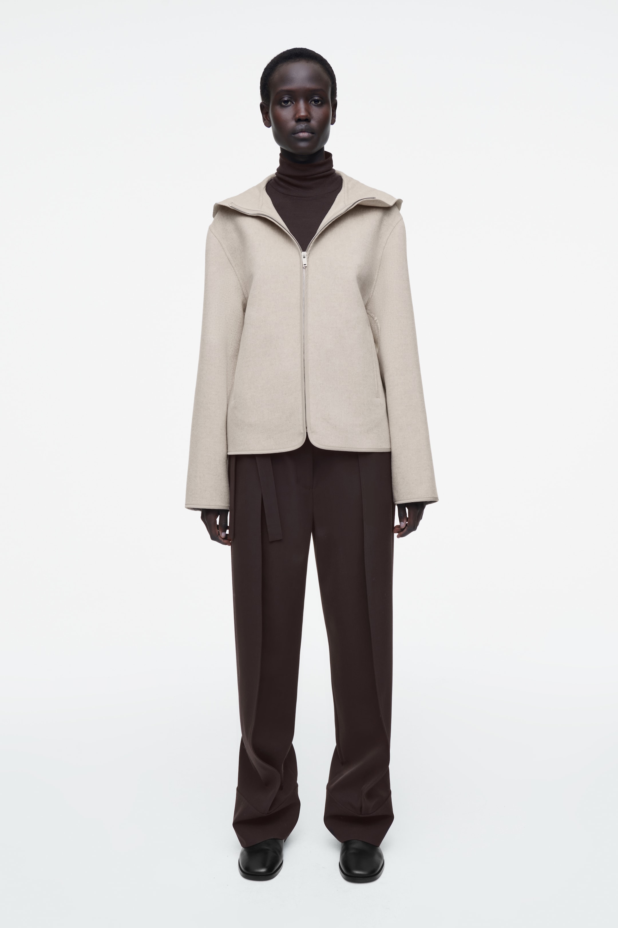 View larger image: HOODED DOUBLE-FACED WOOL JACKET - LIGHT BEIGE - Ladies | H&M GB 2