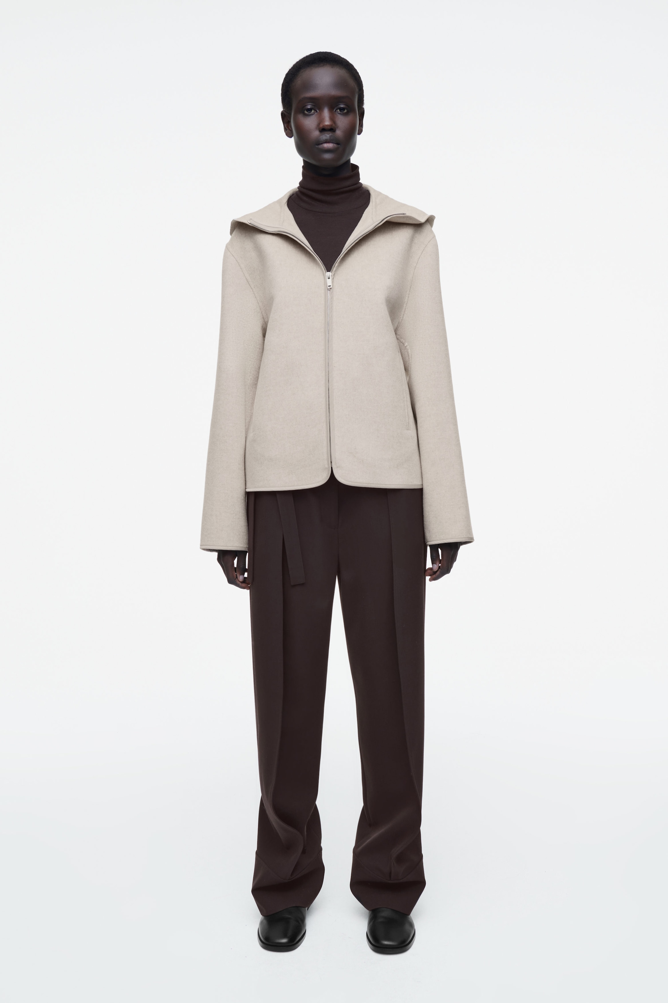 HOODED DOUBLE-FACED WOOL JACKET