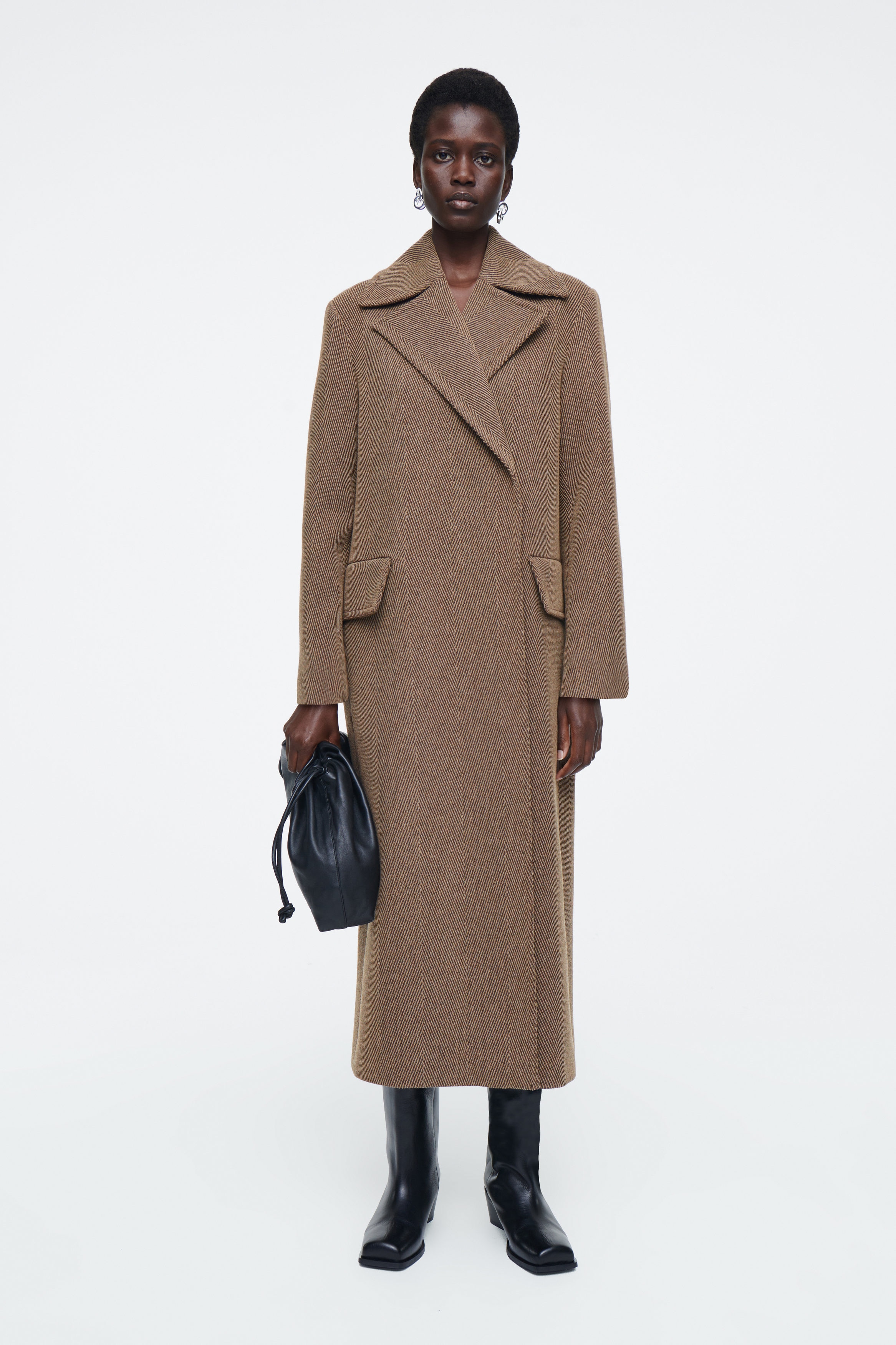 TAILORED HERRINGBONE WOOL COAT - BROWN | COS