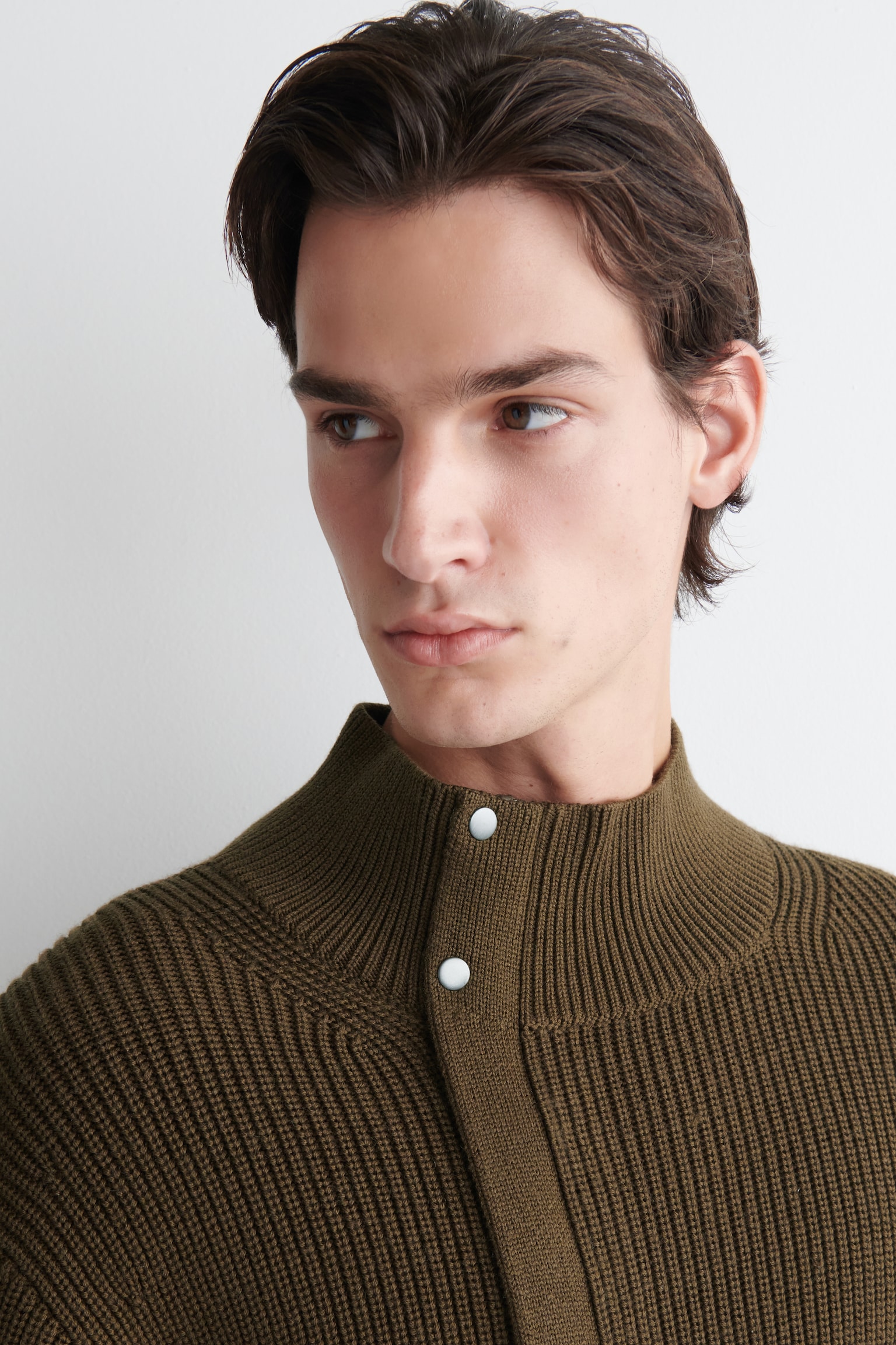 RIBBED WOOL FUNNEL-NECK JACKET - BROWN - 7