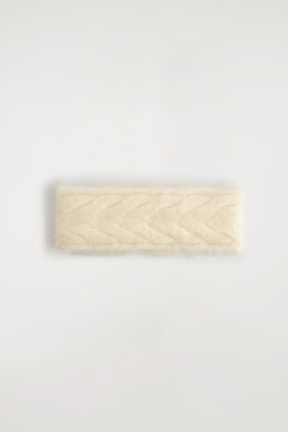 CABLE-KNIT BRUSHED-CASHMERE HEADBAND — CREAM 3
